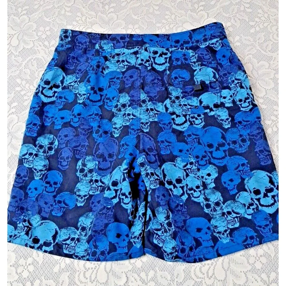 Phys Sci Apparel Board Shorts Men's Size 38 Unlined Blue Skulls Design Pre-owned